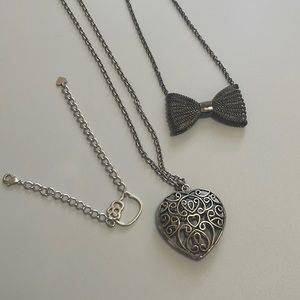 Jewelry Bundle - Long Heart Necklace, Bow Necklace, Hello Kitty Bracelet